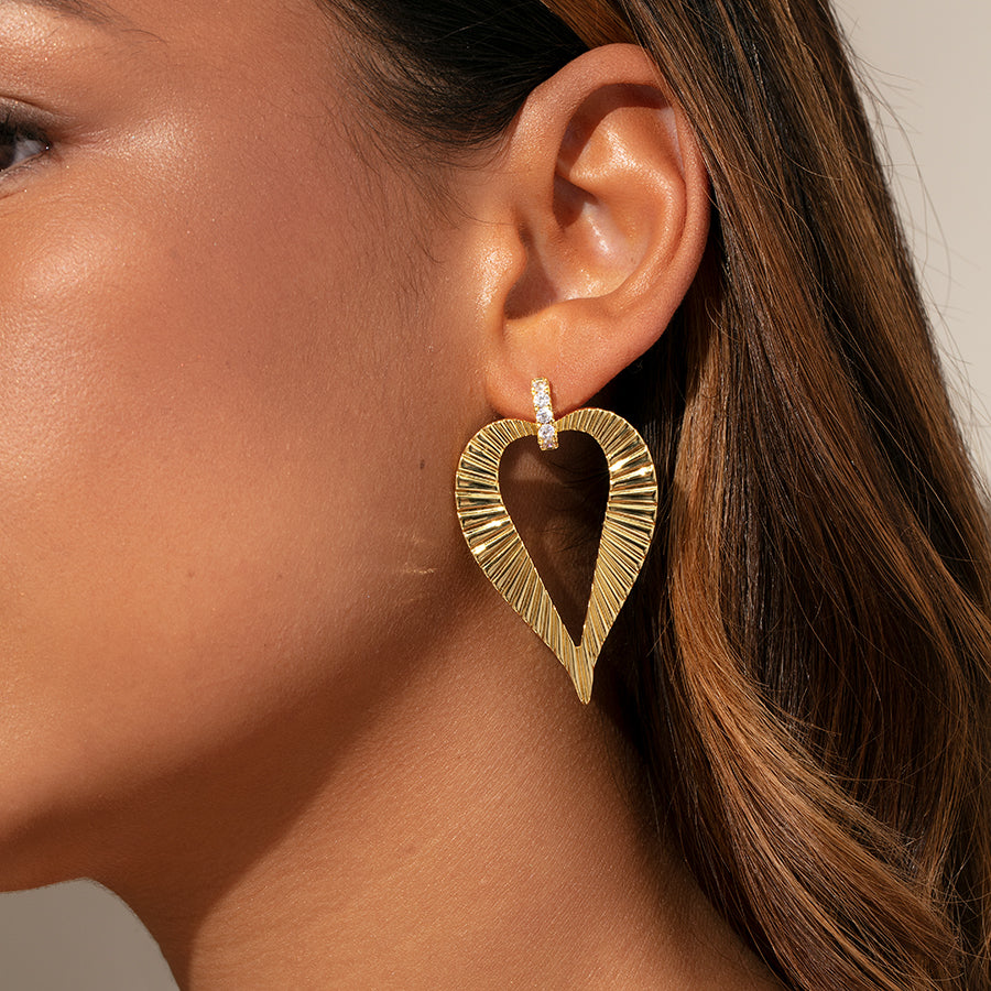 Open Heart Pavé Stud Earrings in Gold | Uncommon James